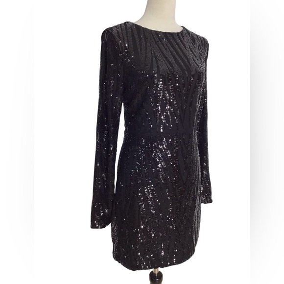 Love & Lemonade Black Sequin Long Sleeve Open Back Dress Size XL NWT - Picture 4 of 7